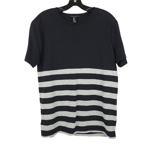 Forever 21 T Shirt Mens Size Medium Black Gray Stripe Crew Neck - Picture 1 of 7